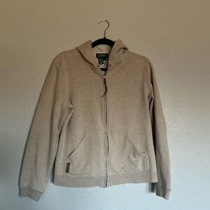 LAUREN RALPH LAUREN WOMENS ZIP UP HOODIE IN OATMEAL CREAM SIZE LARGE